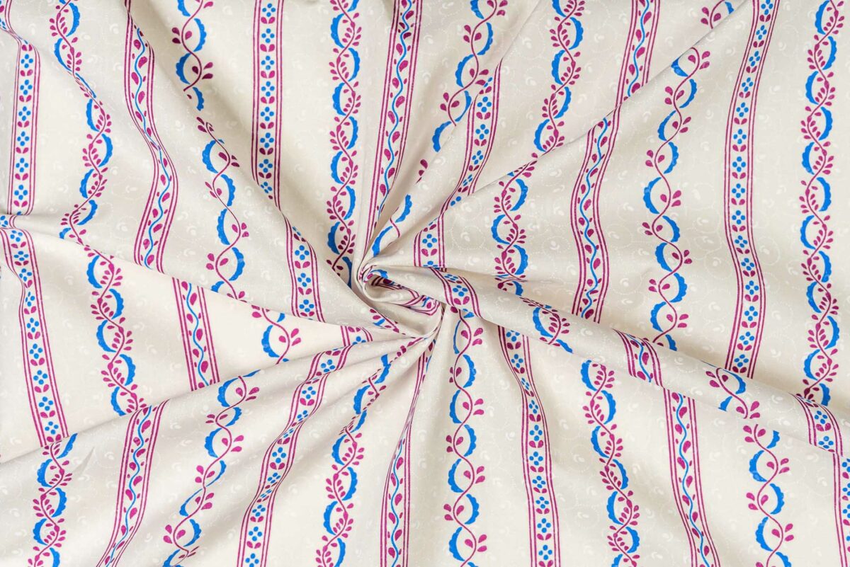 Baumwollstoff pink-blau Modeldruck