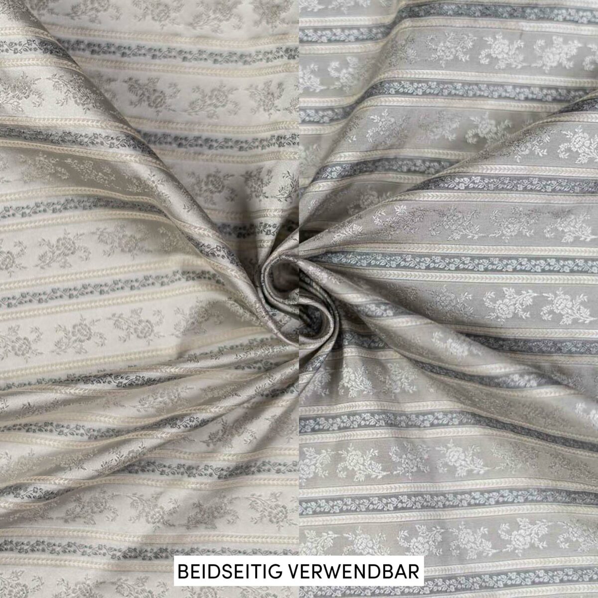 Reinseiden-Brokat beige-grau Streifen