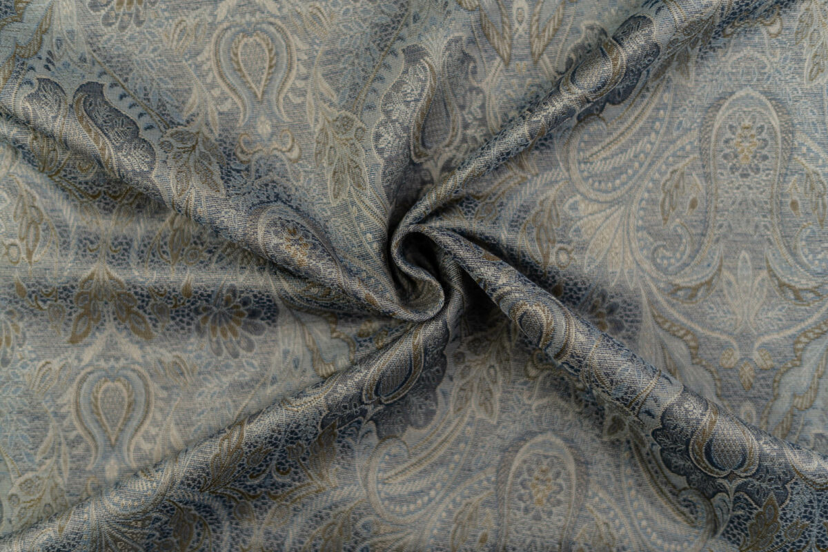 Wolle-Seide-Brokat taupe-blau Paisley