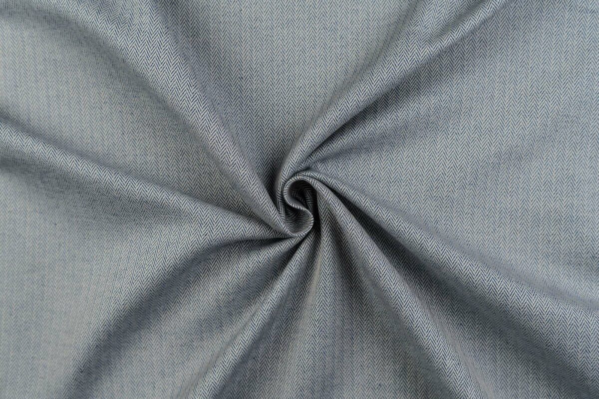 Baumwollbrokat blau-beige Fischgrät