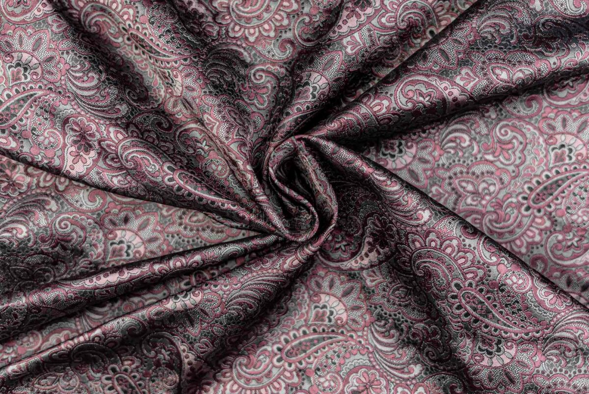 Reinseidenbrokat rosenholz-grau Paisley