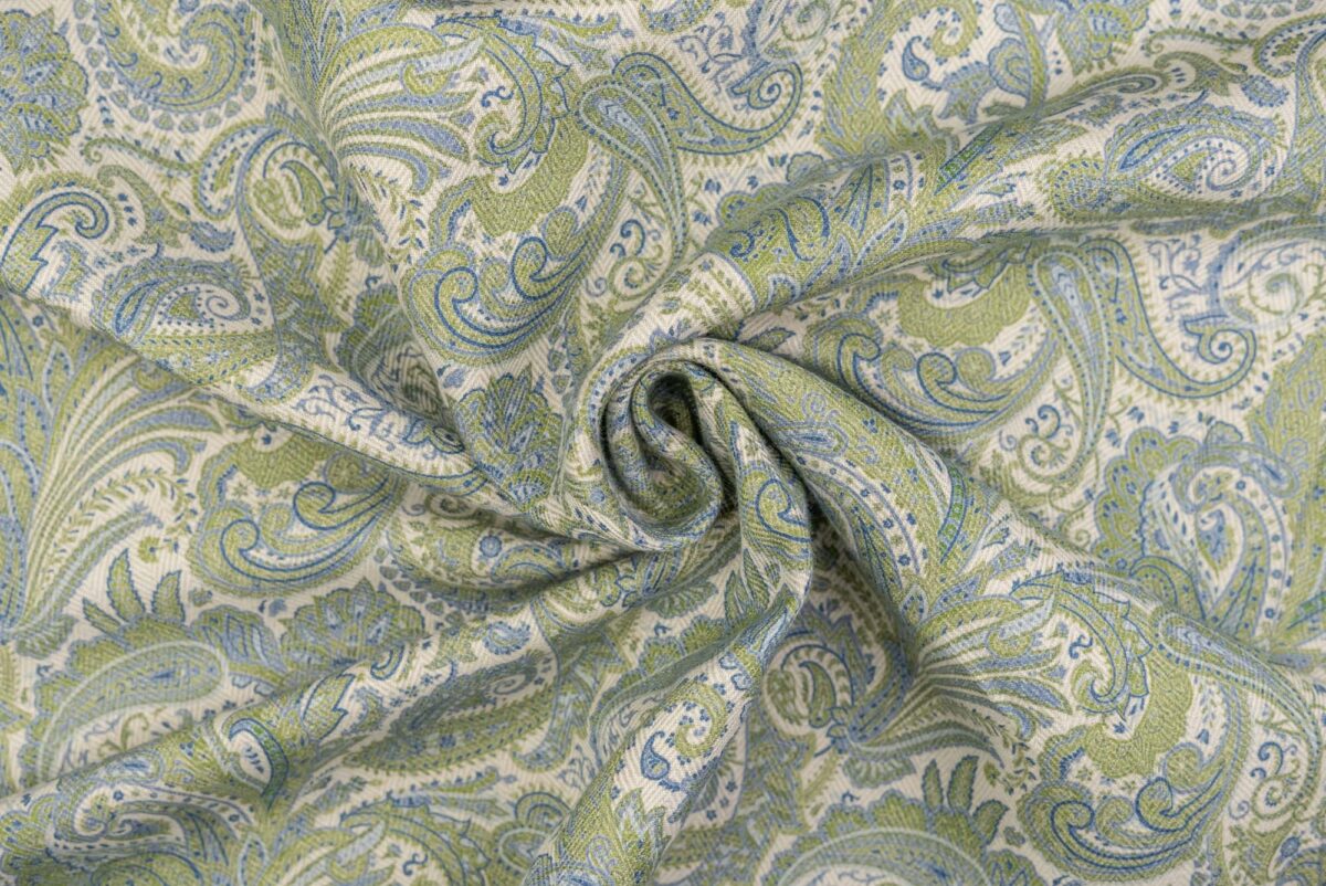 Halbleinenfischgrät blau-grün Modeldruck