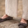 Leinenhose - Culotte in oliv – Bild 6