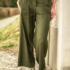Leinenhose - Culotte in oliv – Bild 4
