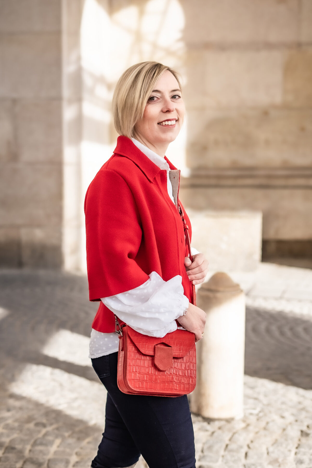 Strickjacke kurzarm rot – Bild 2