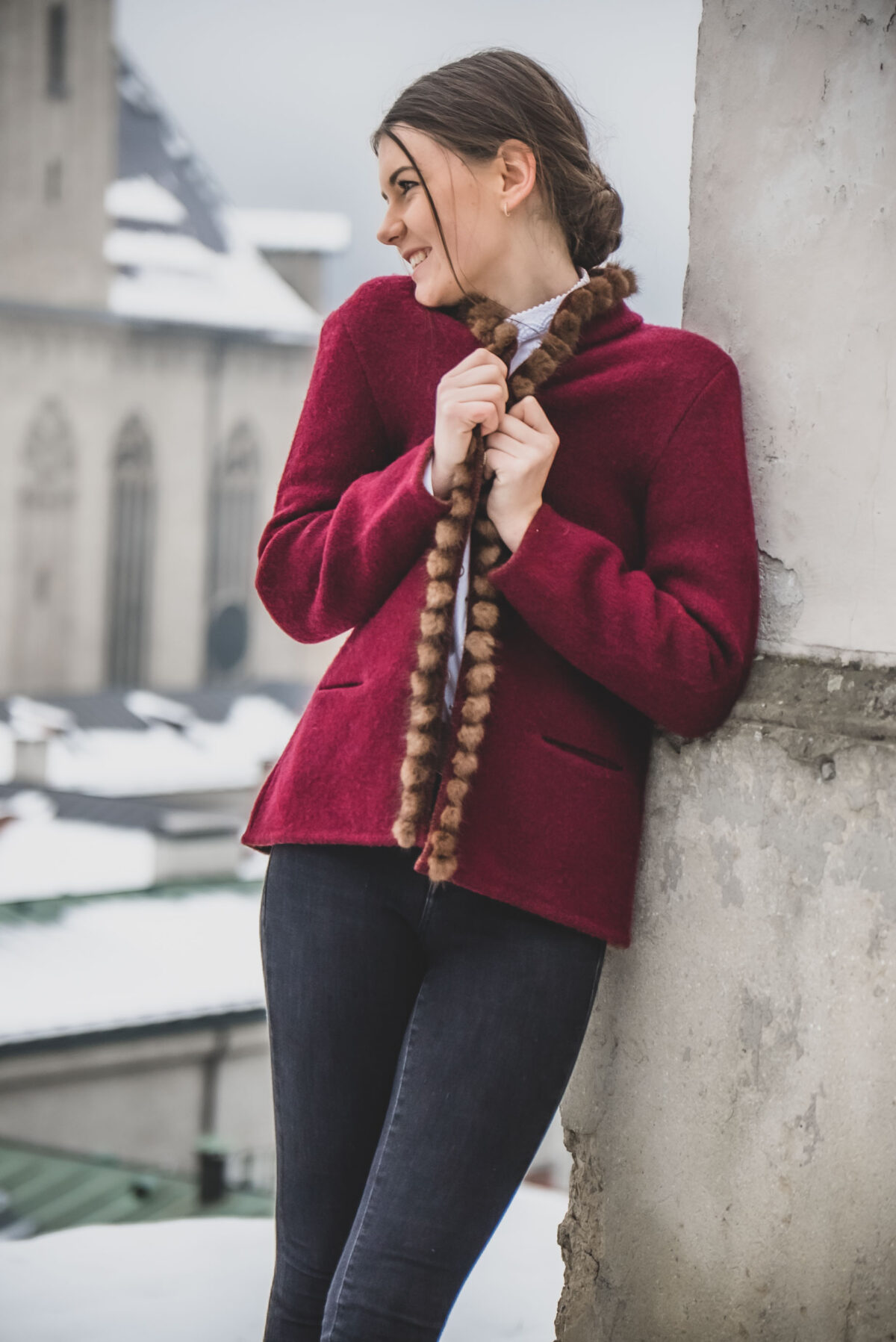 Jacke in bordeaux mit Nerz