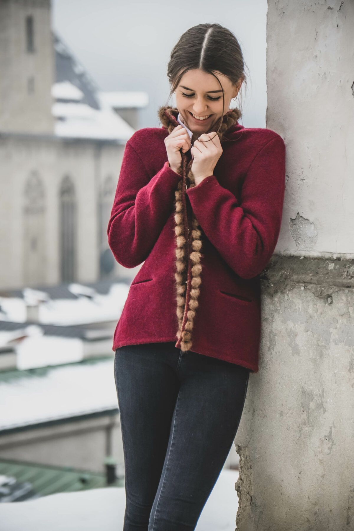 Jacke in bordeaux mit Nerz – Bild 2