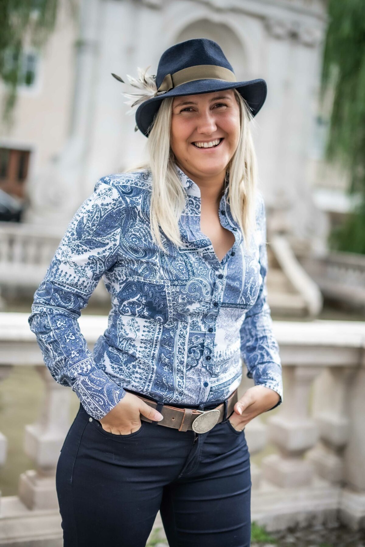 Patchwork Bluse blau