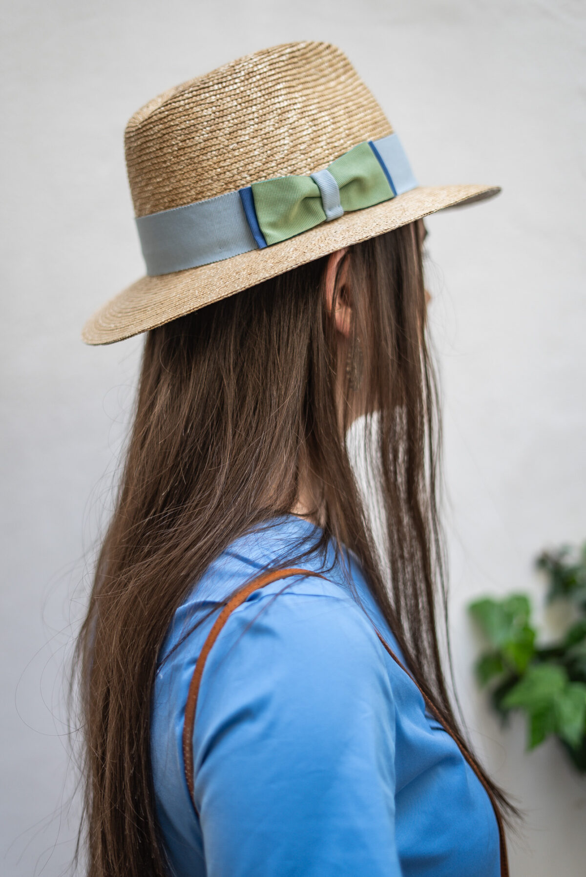 Damen Strohhut mit Ripsband