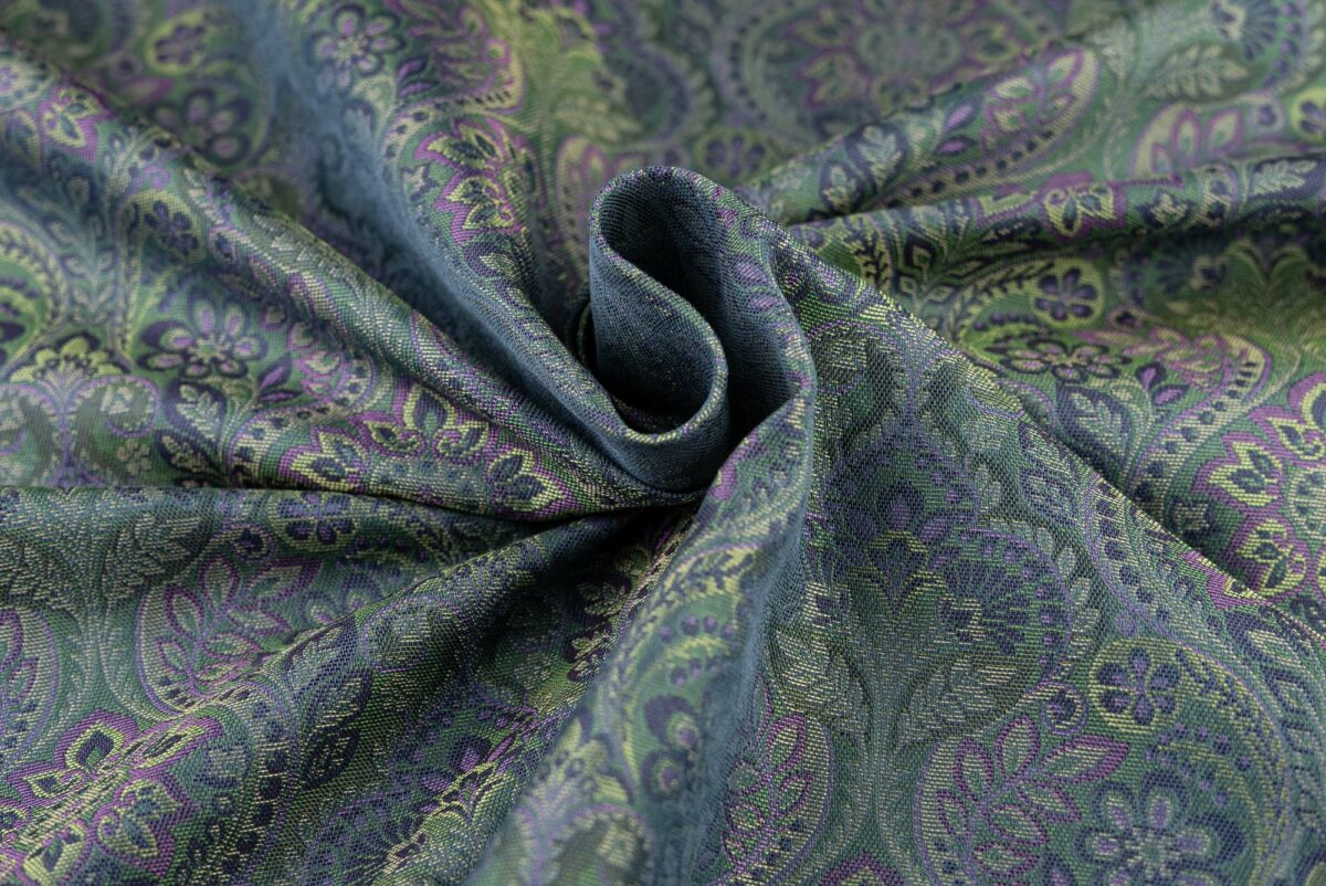 Baumwol-Seide-Jaquard grün-lila-pink Paisley