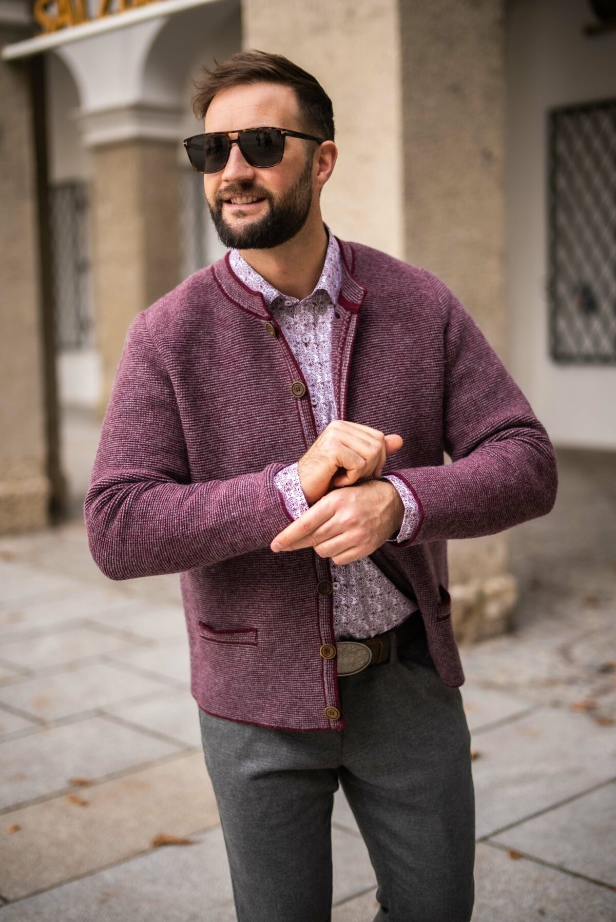 Stickjacke mit Stehkragen bordeaux – Bild 5