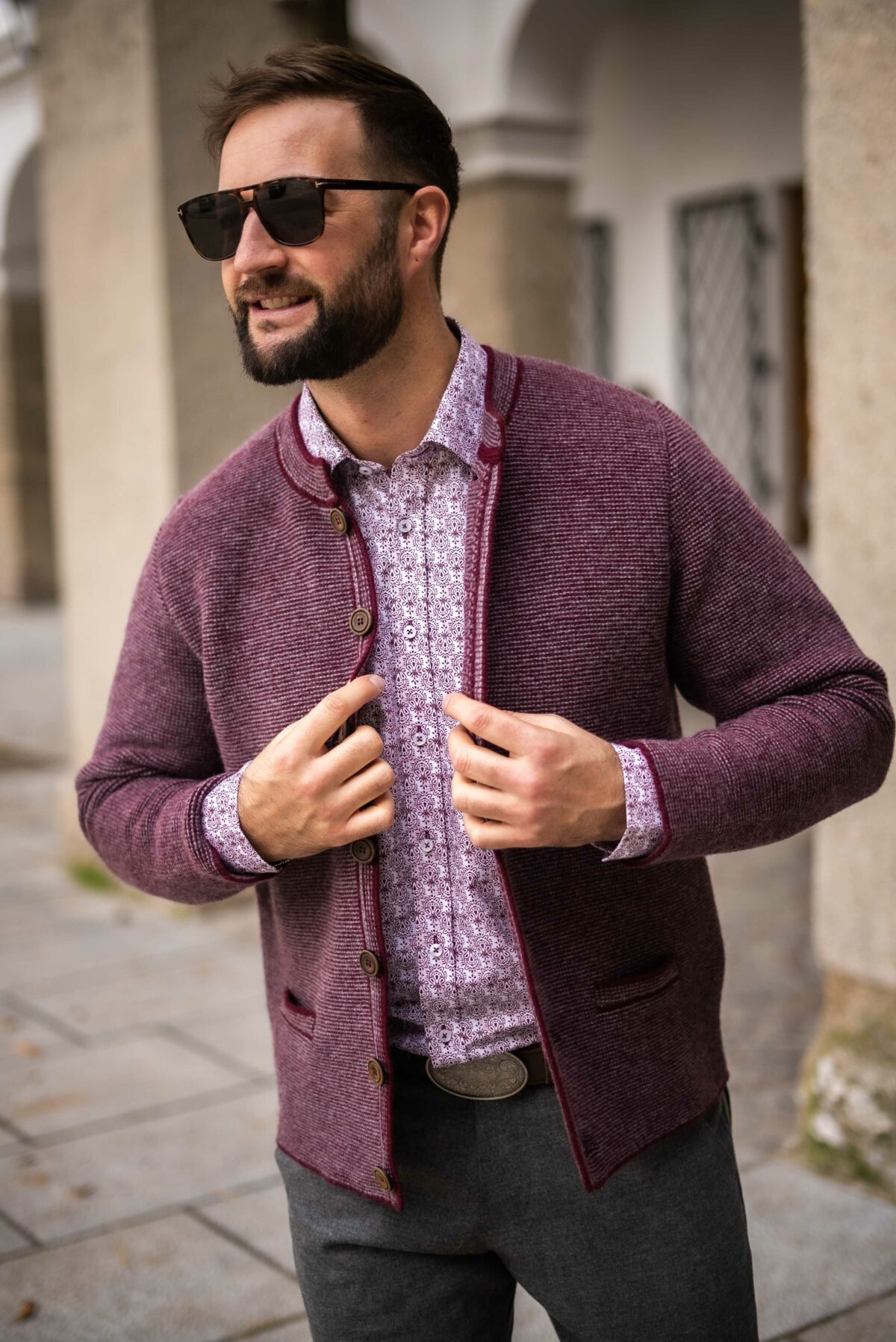 Stickjacke mit Stehkragen bordeaux – Bild 2