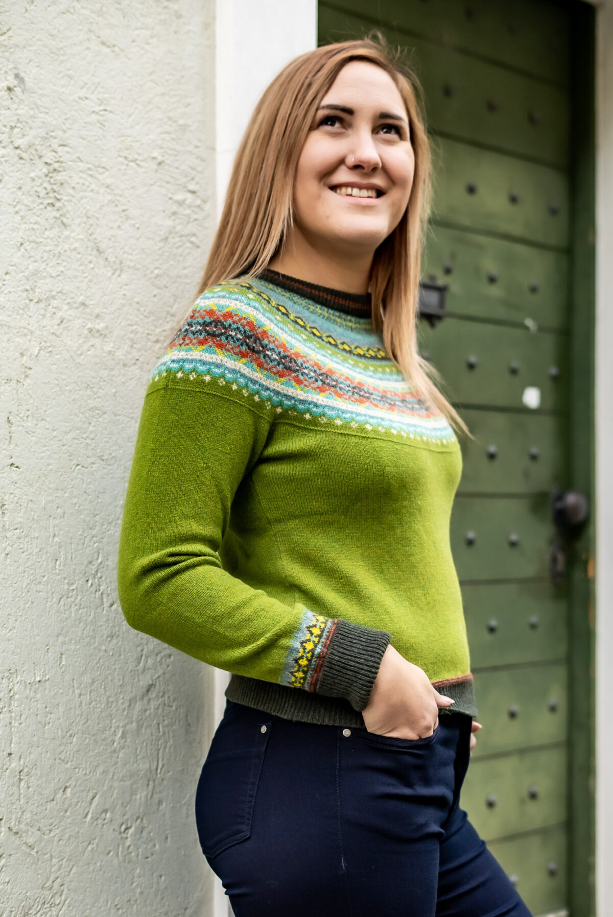 Strickpulli grün gemustert