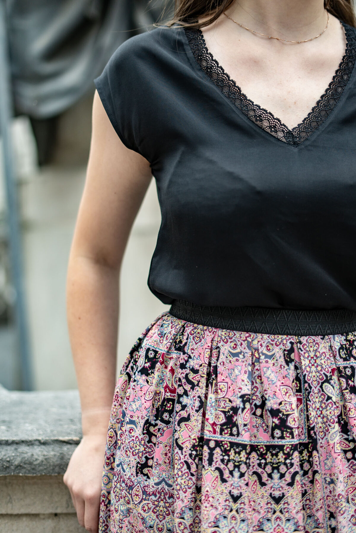Damenshirt schwarz mit Spitze